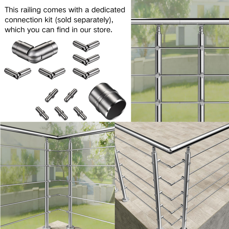 AICA Stainless Steel Stair Railing with 5 Crossbars | Indoor Outdoor Safety Railing