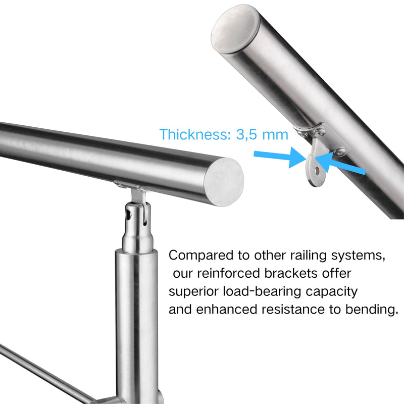 AICA Stainless Steel Stair Railing with 5 Crossbars | Indoor Outdoor Safety Railing