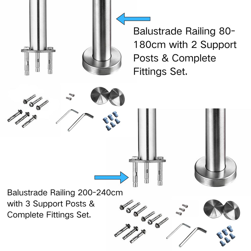 AICA Stainless Steel Stair Railing with 5 Crossbars | Indoor Outdoor Safety Railing