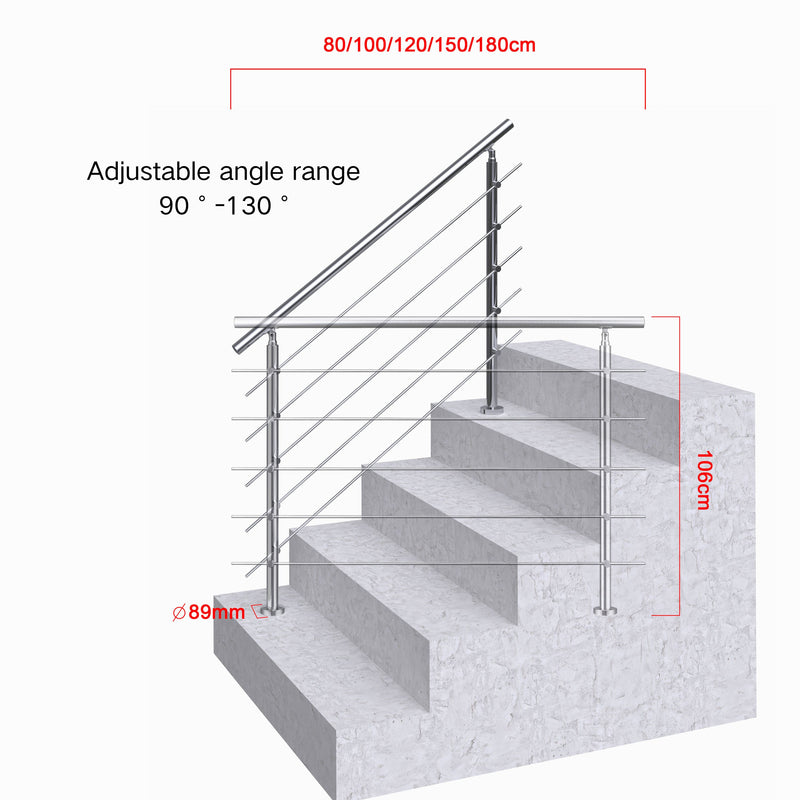AICA Stainless Steel Stair Railing with 5 Crossbars | Indoor Outdoor Safety Railing