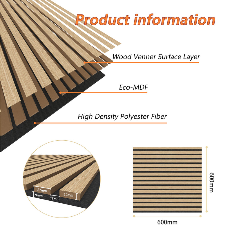 AICA Decorative Acoustic Wall Panels Wood Veneer MDF Sound Proofing 600/1200/2400x600(mm)