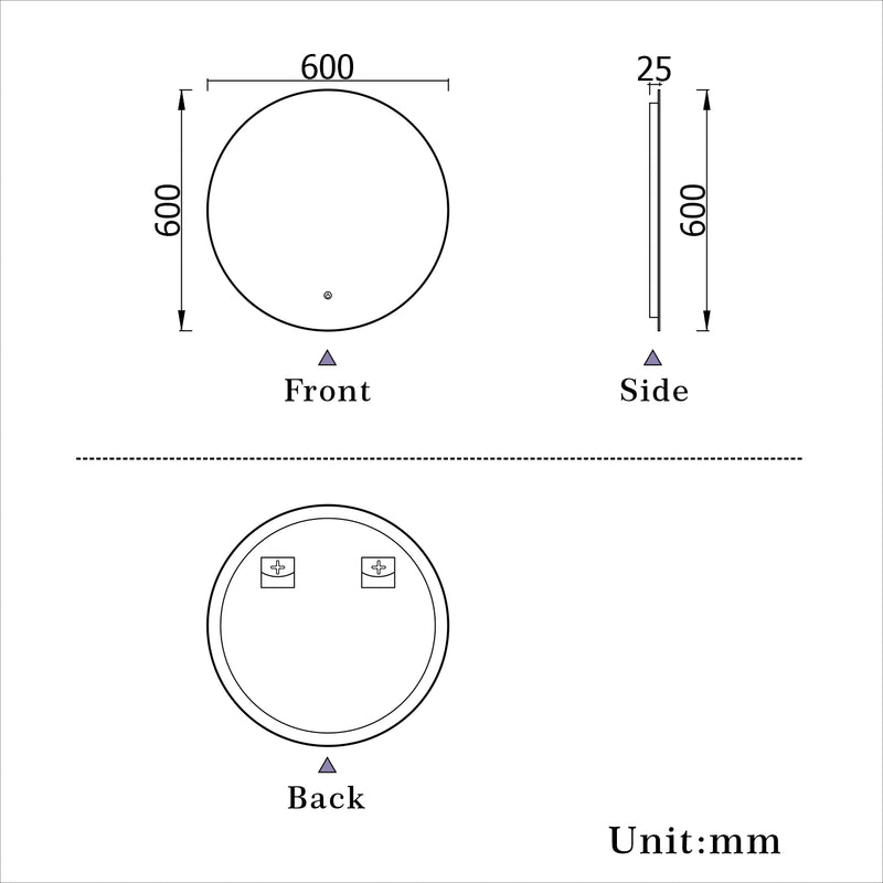 AICA Illuminated Round LED Bathroom Mirror with Anti-fog, Dimmable brightness, Memory Function