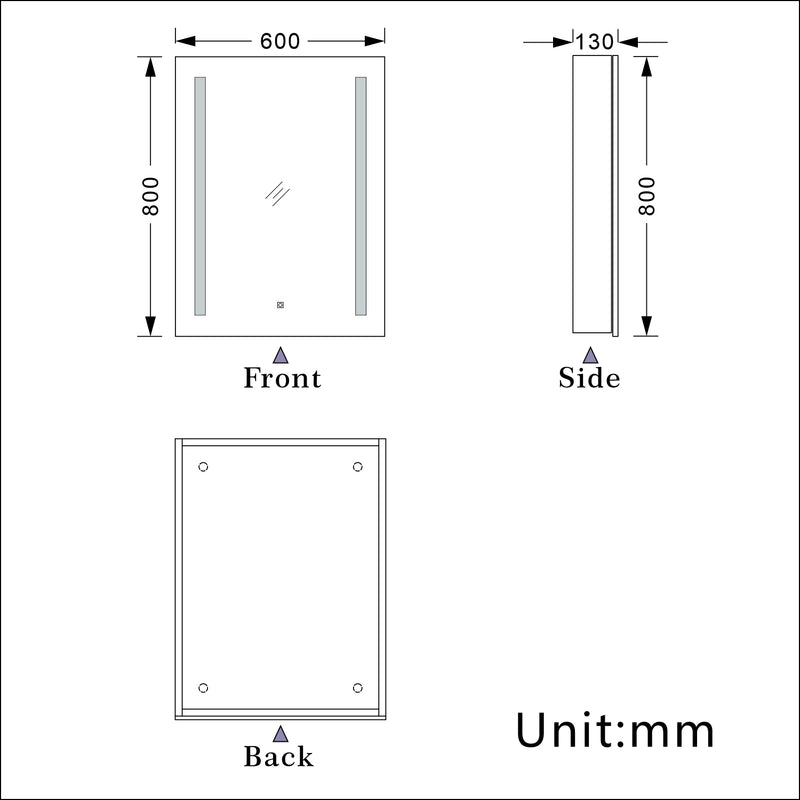 AICA Bathrooms LED Lights Mirror Cabinet 45-80cm