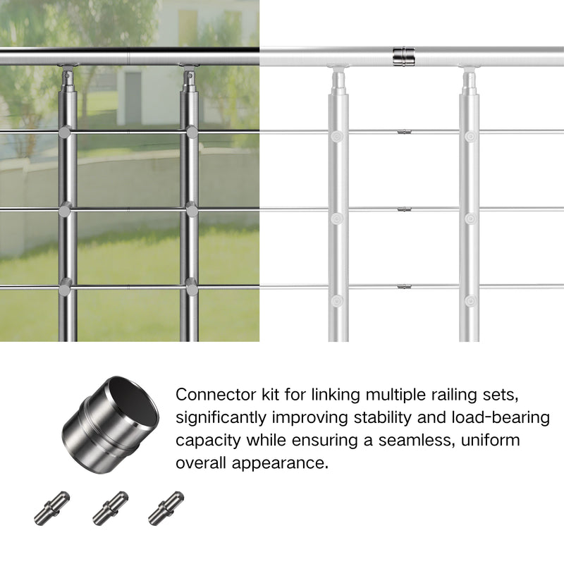304 Stainless Steel Railing Connector Set - Straight & Adjustable Angle - Compatible with 3-Bar Railing Systems
