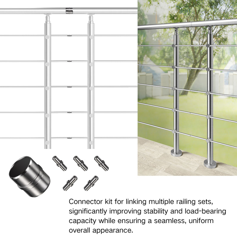 304 Stainless Steel Railing Connector Set - Straight & Adjustable Angle - Compatible with 5-Bar Railing Systems