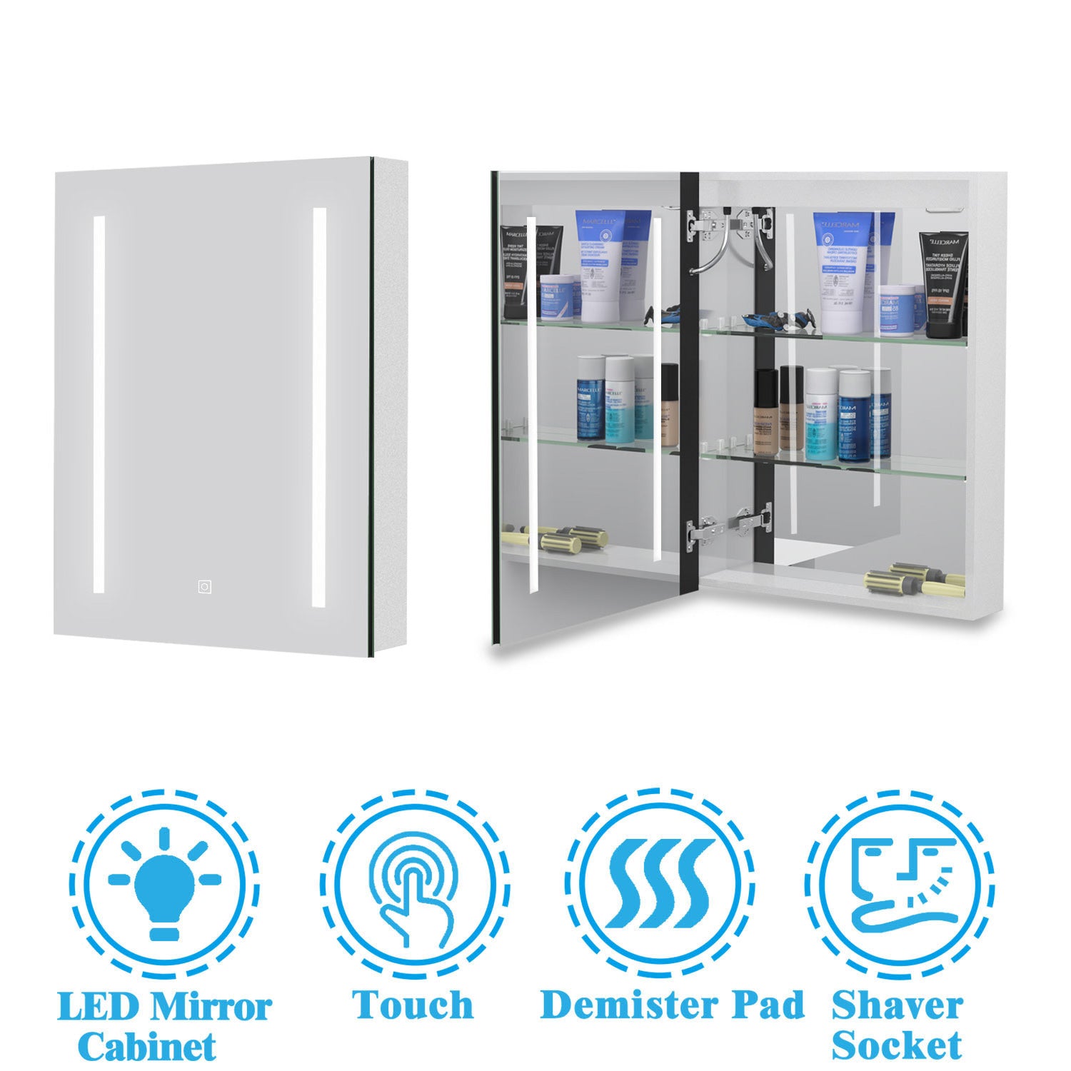 450*600mm LED Aluminum Bathroom Mirror Cabinet with Shaver Socket and 