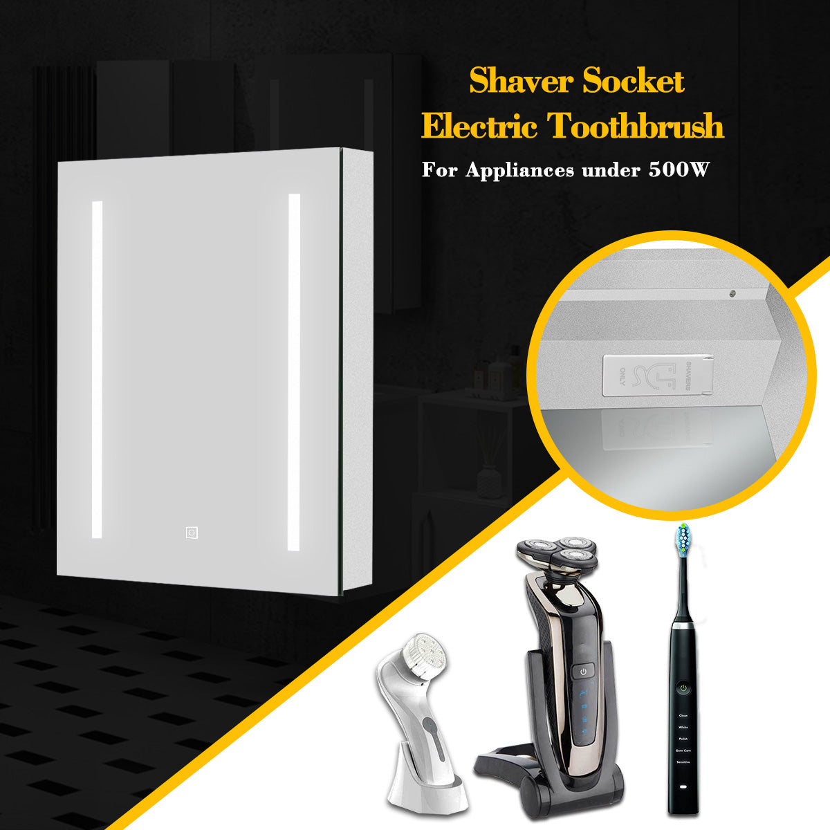 Anti-fog mirror cabinet with shaver socket