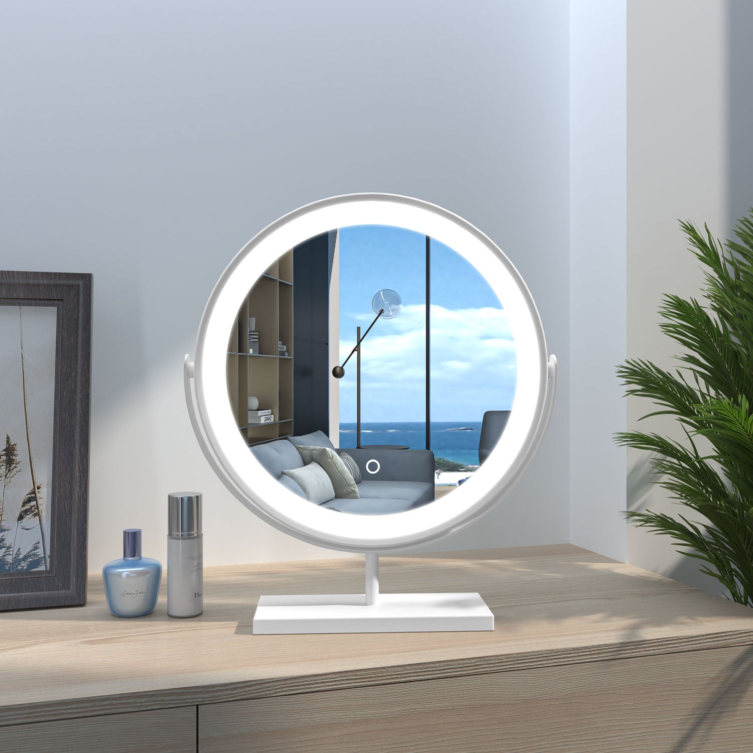 40x40cm Round LED Desktop Makeup Dressing Mirror 3 colors Metal Framed