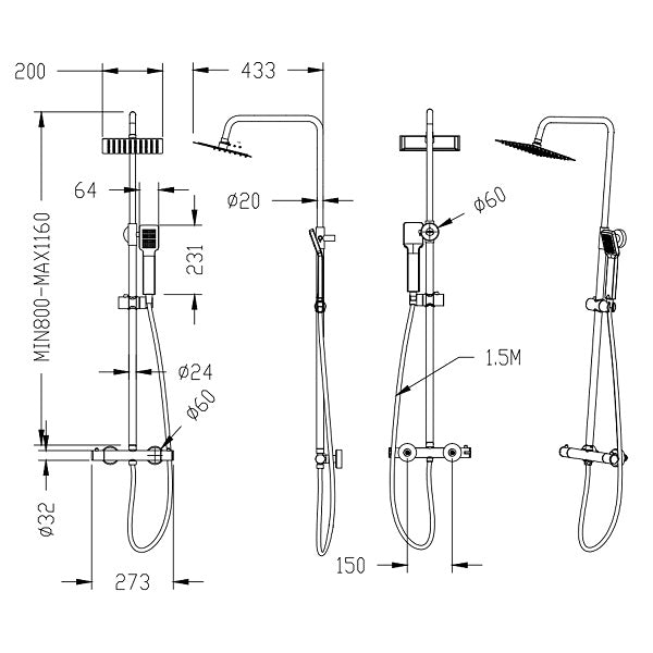 AICA ( 800x1160cm）Bathroom Thermostatic Shower With Adjustable 8 Inch 