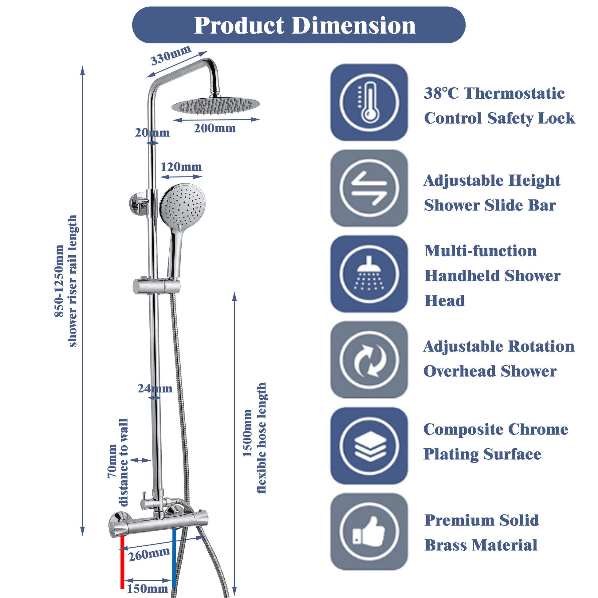 AICA Bathroom thermostat Exposed Shower mixer double head large round 