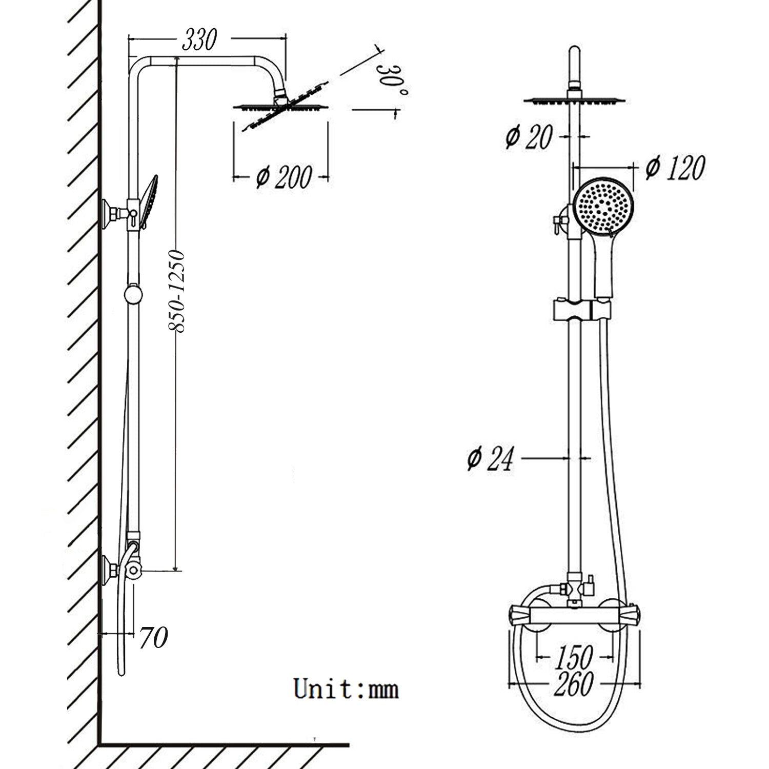 AICA Bathroom thermostat Exposed Shower mixer double head large round 