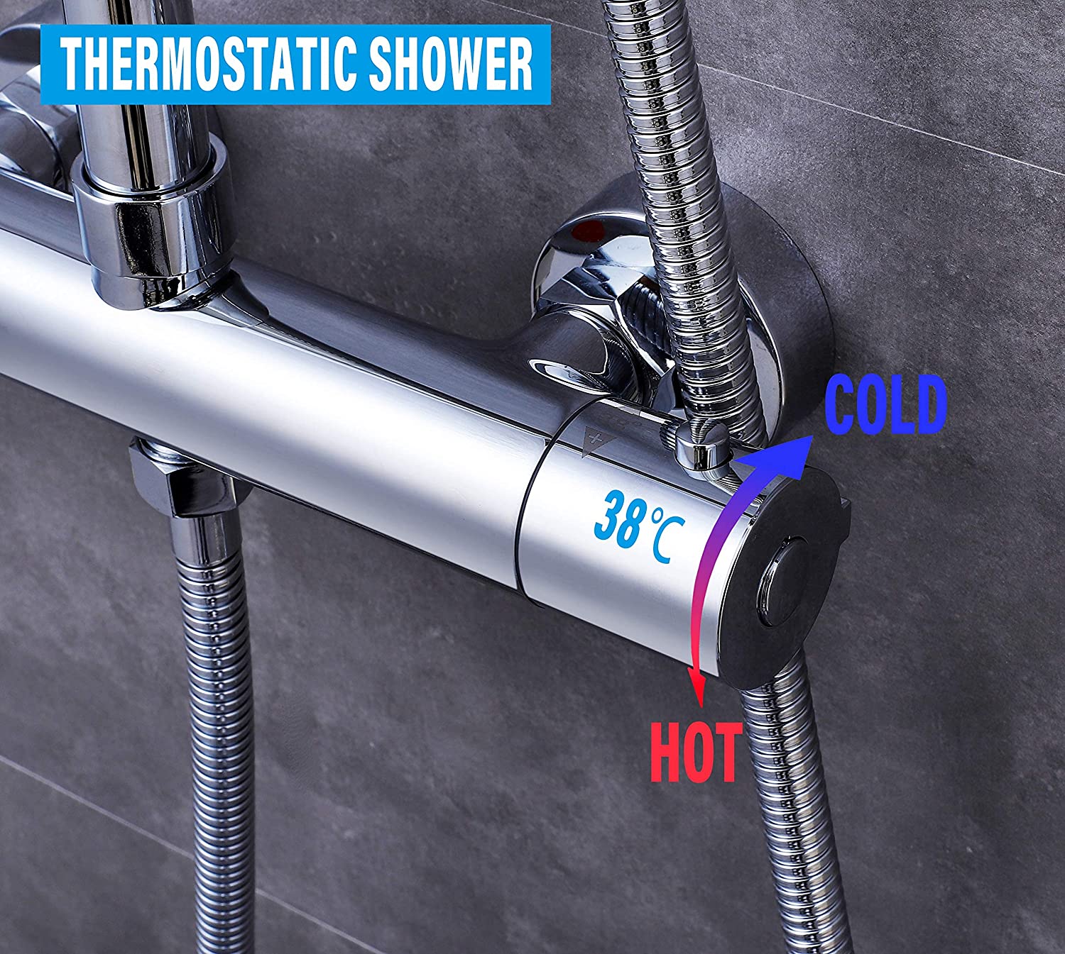AICA NEW Thermostatic Shower Mixer Chrome Round Bar Silver Set