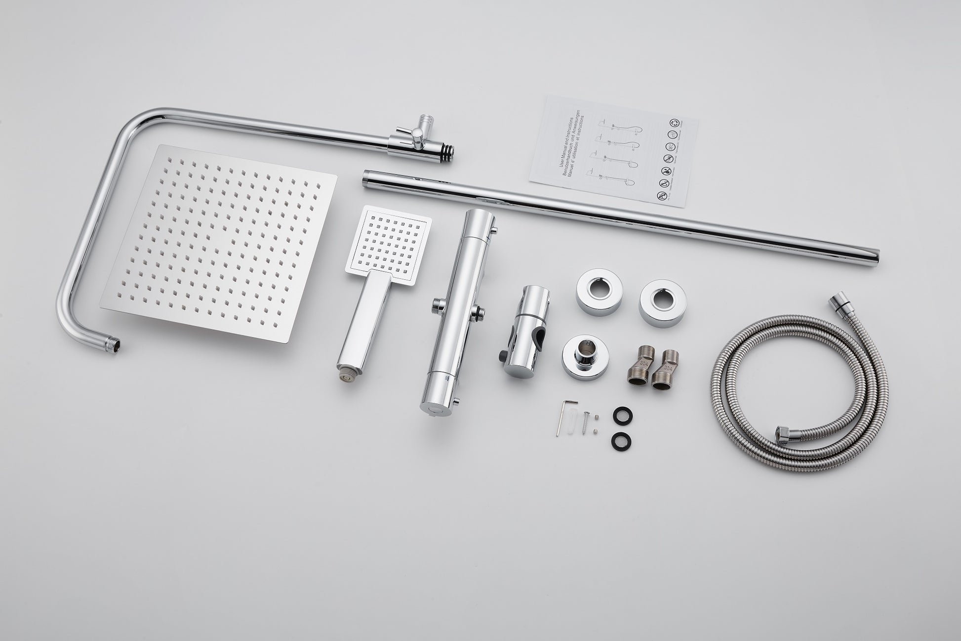 AICA Bathroom Therrmostatic Shower 250mm Square Silver Twin Open-ended