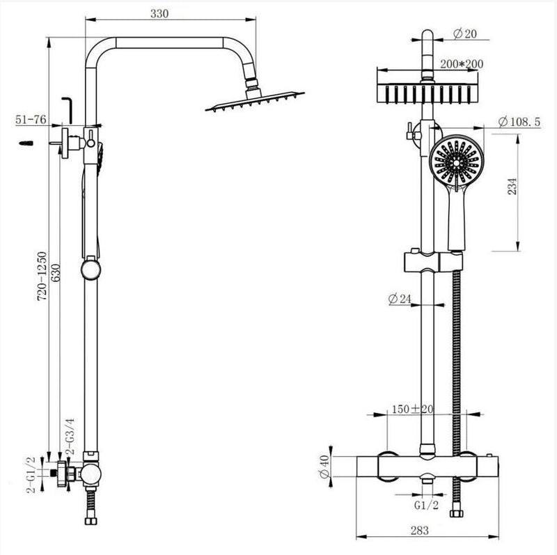 AICA Bathroom Black Thermostatic Shower Mixer Set