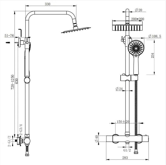 AICA Bathroom Black Thermostatic Shower Mixer Set
