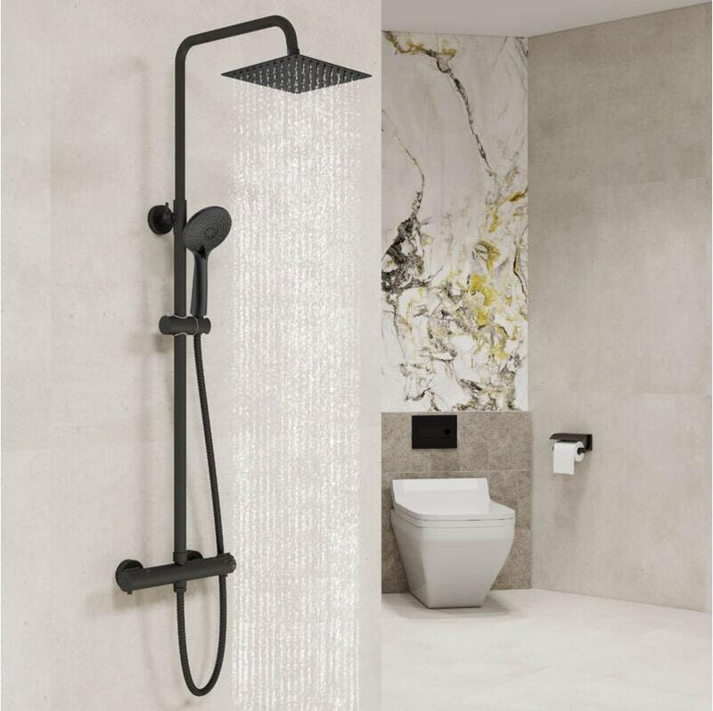 AICA Bathroom Black Thermostatic Shower Mixer Set
