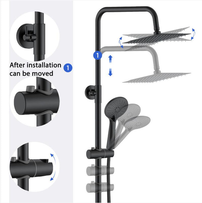 AICA Bathroom Black Thermostatic Shower Mixer Set