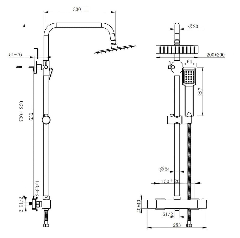 AICA Bathroom Black Stainless Steel Top Spray Thermostatic Shower Set Mixer