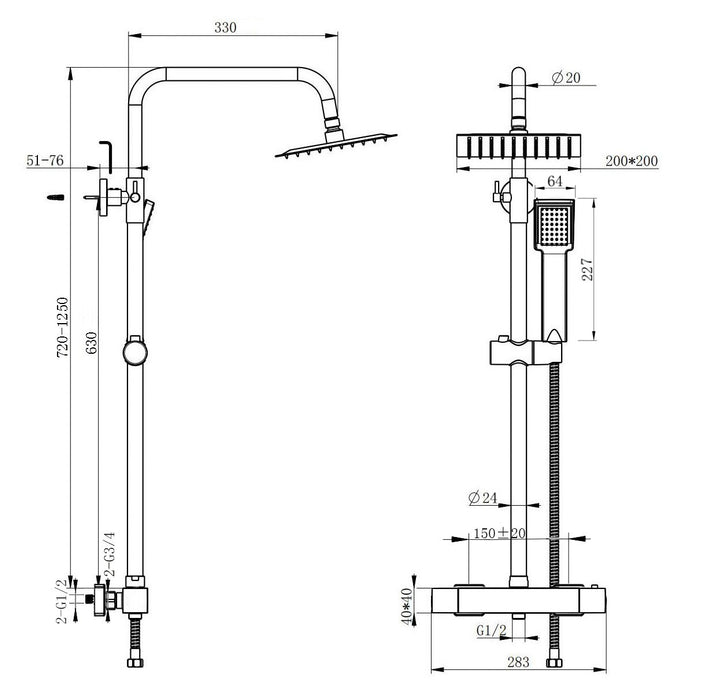 AICA Bathroom Black Stainless Steel Top Spray Thermostatic Shower Set Mixer