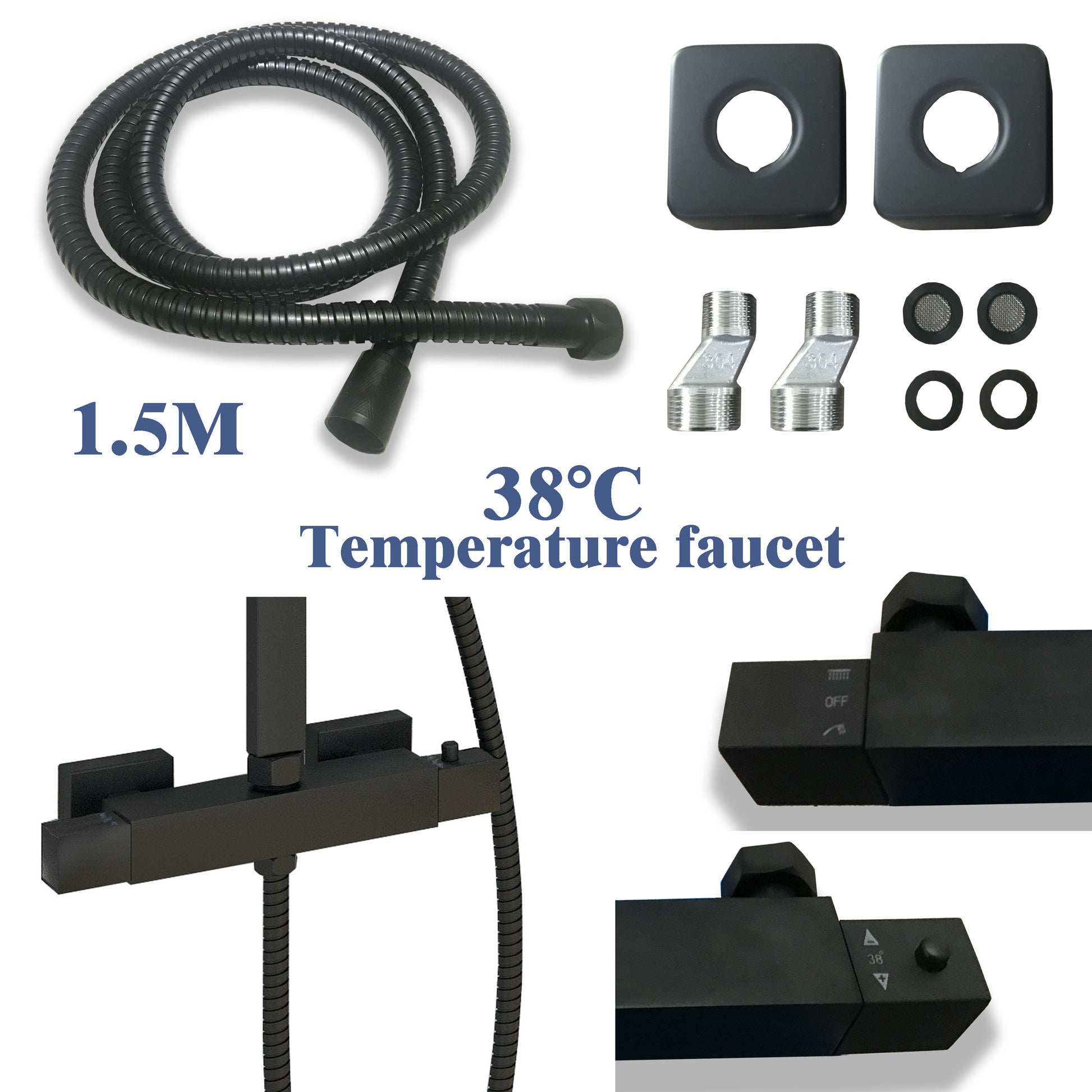 AICA NEW Bathroom Thermostatic Shower Mixer Square Black Set