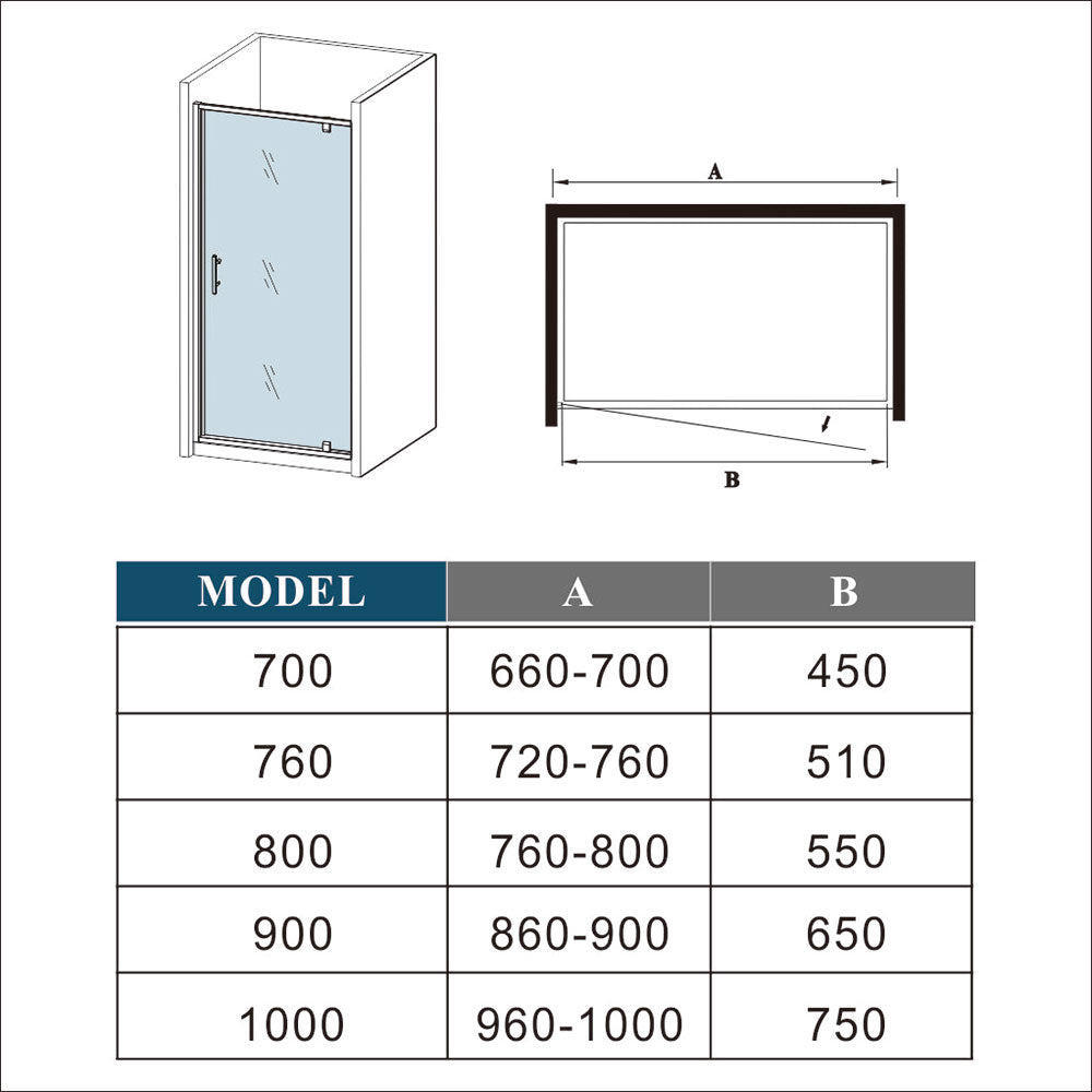 AICA Shower Enclosure Black Pivot Shower Door 700x1850mm