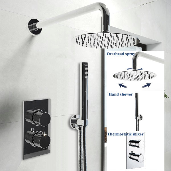 AICA Round Concealed Thermostatic Mixer Shower Chrome Valve Mixer Set