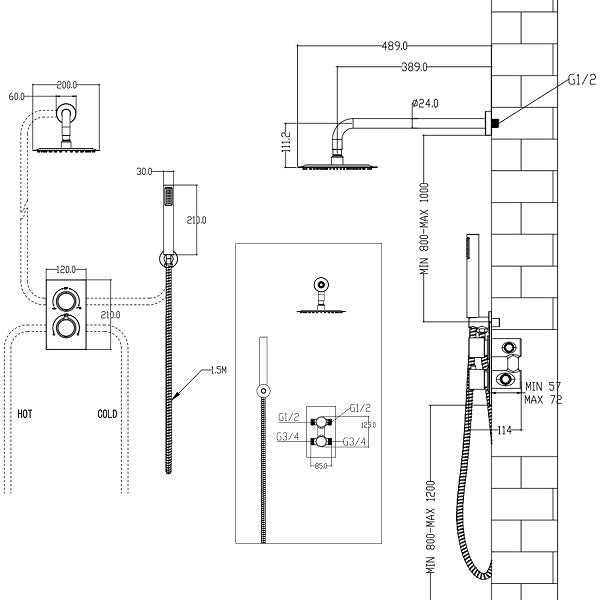 AICA Round Concealed Thermostatic Mixer Shower Chrome Valve Mixer Set