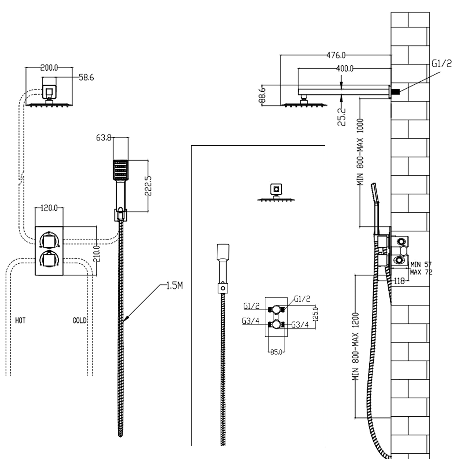 AICA Round Concealed Thermostatic Mixer Shower Chrome Valve Mixer Set