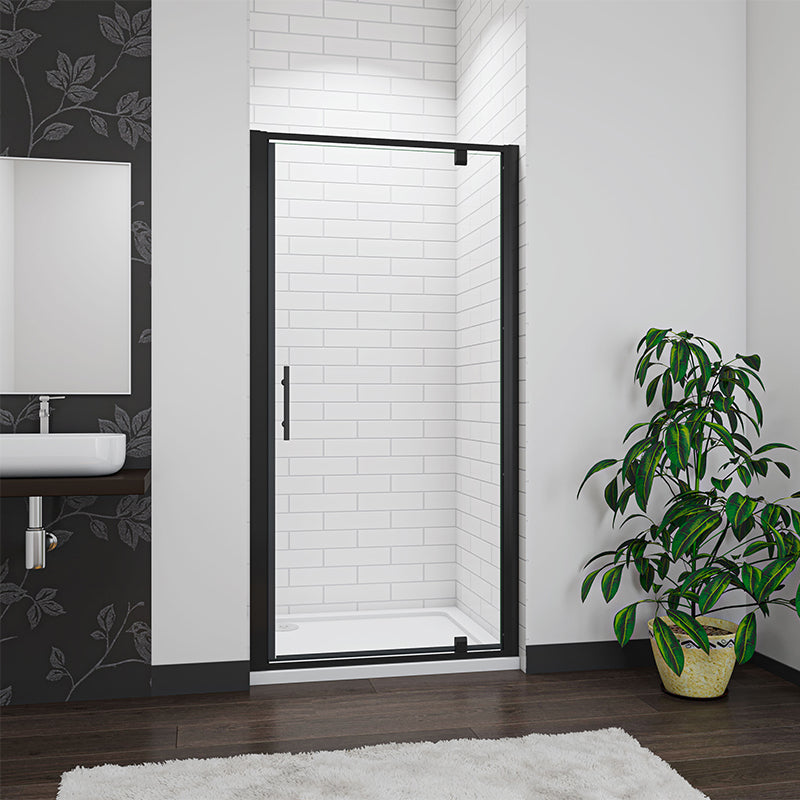 AICA Black Pivot Shower Door Enclosure Single Glass Door Shower Cubicl