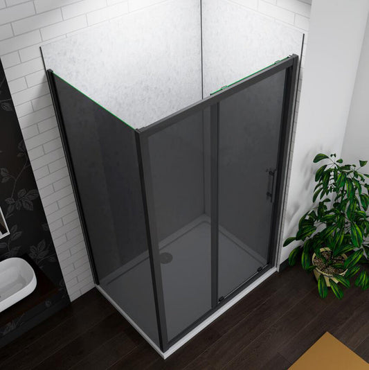 Black Sliding Shower Door 8mm NANO Glass Cubicle + Shower tray optional