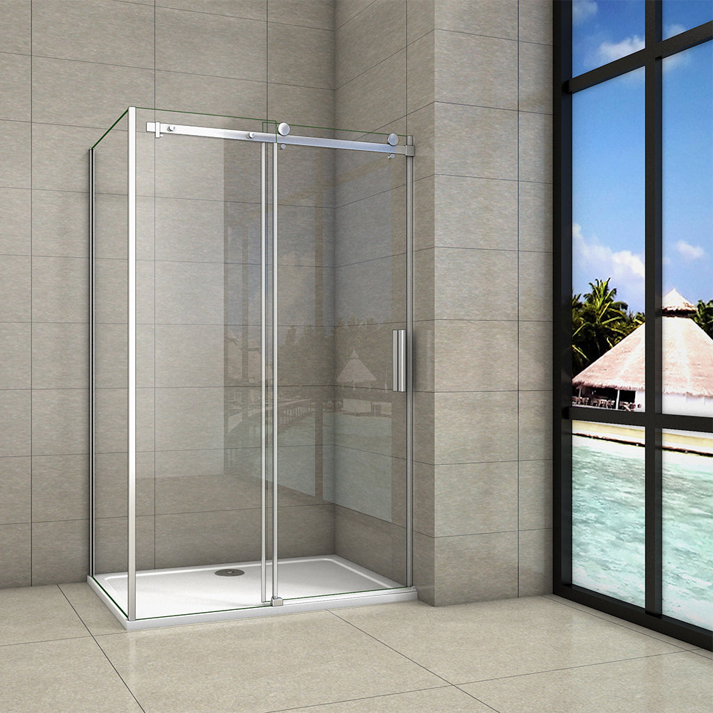 140x80cm Frameless Glass Sliding Corner Shower ??With Black Rail and U-brackets for Contemporary Bathrooms