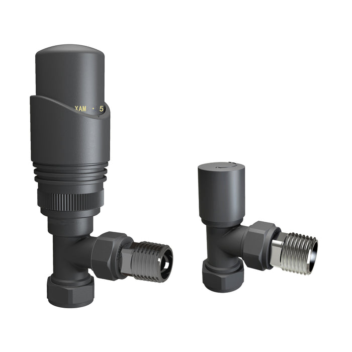 Manual & Thermostatic TRV 15mm x 1/2 inch Anthracite & Chrome Radiator Angled Valve