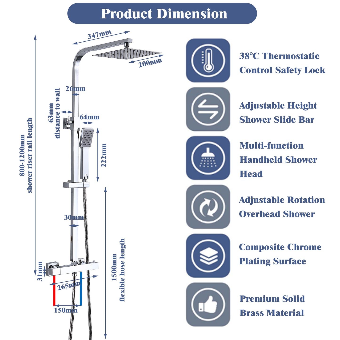 AICA Square thermostatic shower mixer