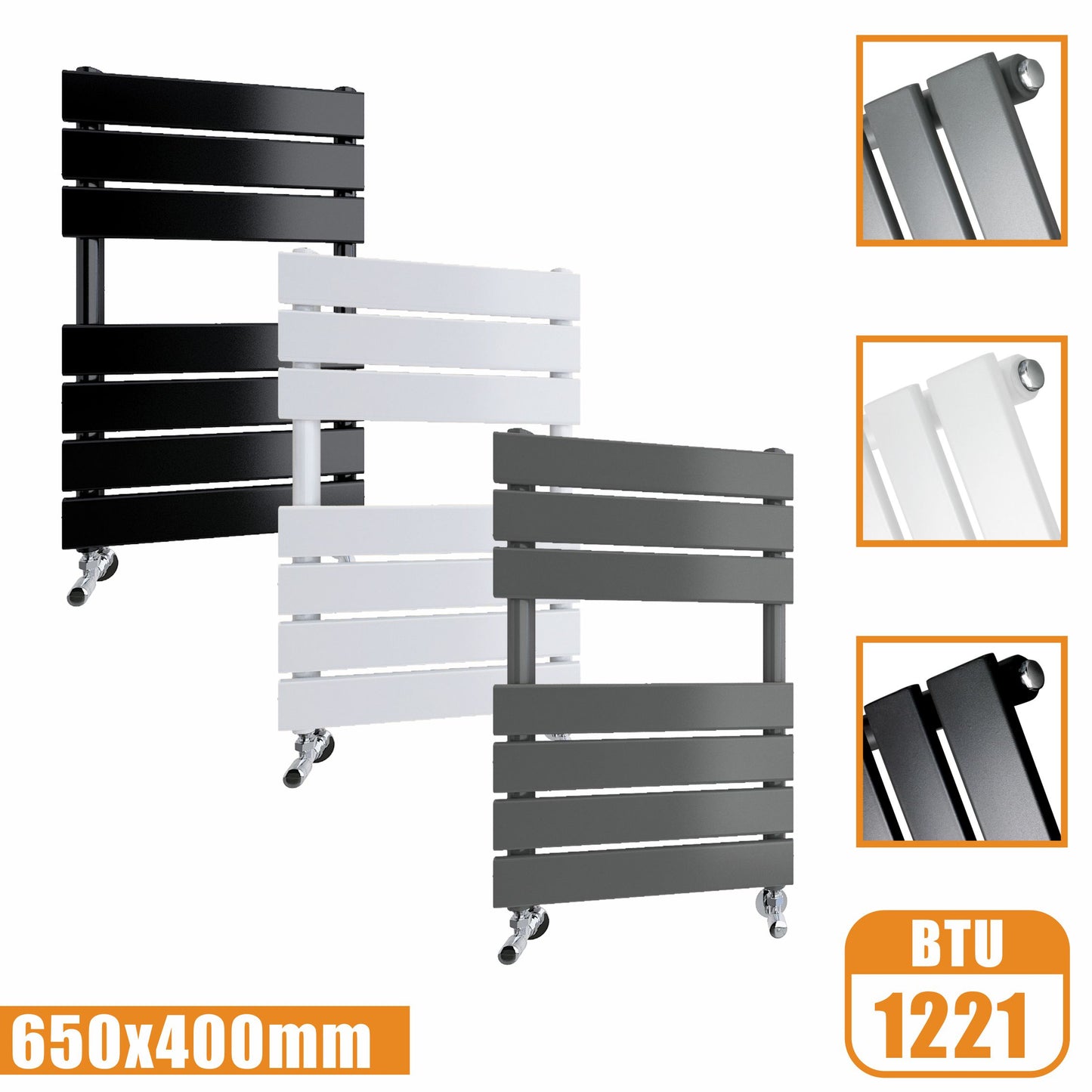 Flat Panel Heated Towel Rail ladder Radiator Anthracite White Black 650x400MM AICA