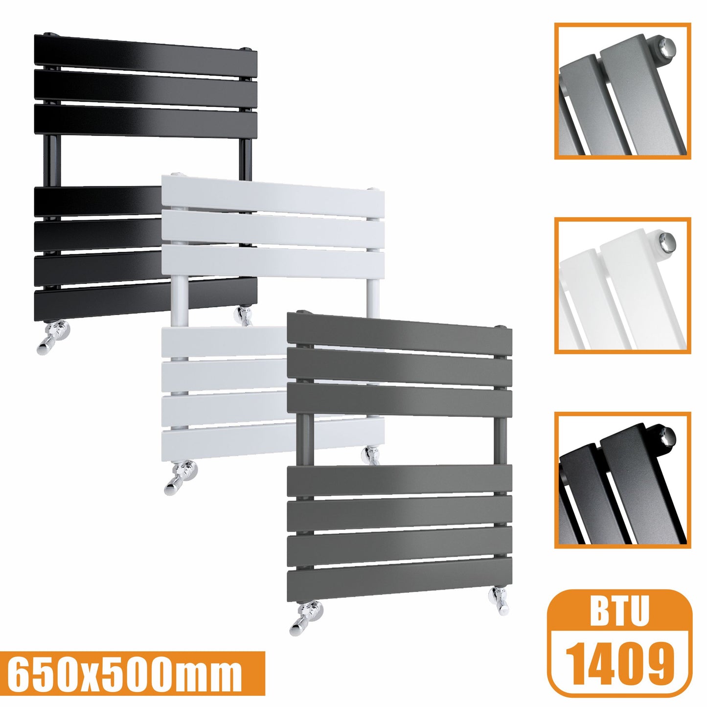 Flat Panel Heated Towel Rail ladder Radiator Anthracite White Black 650x500MM AICA