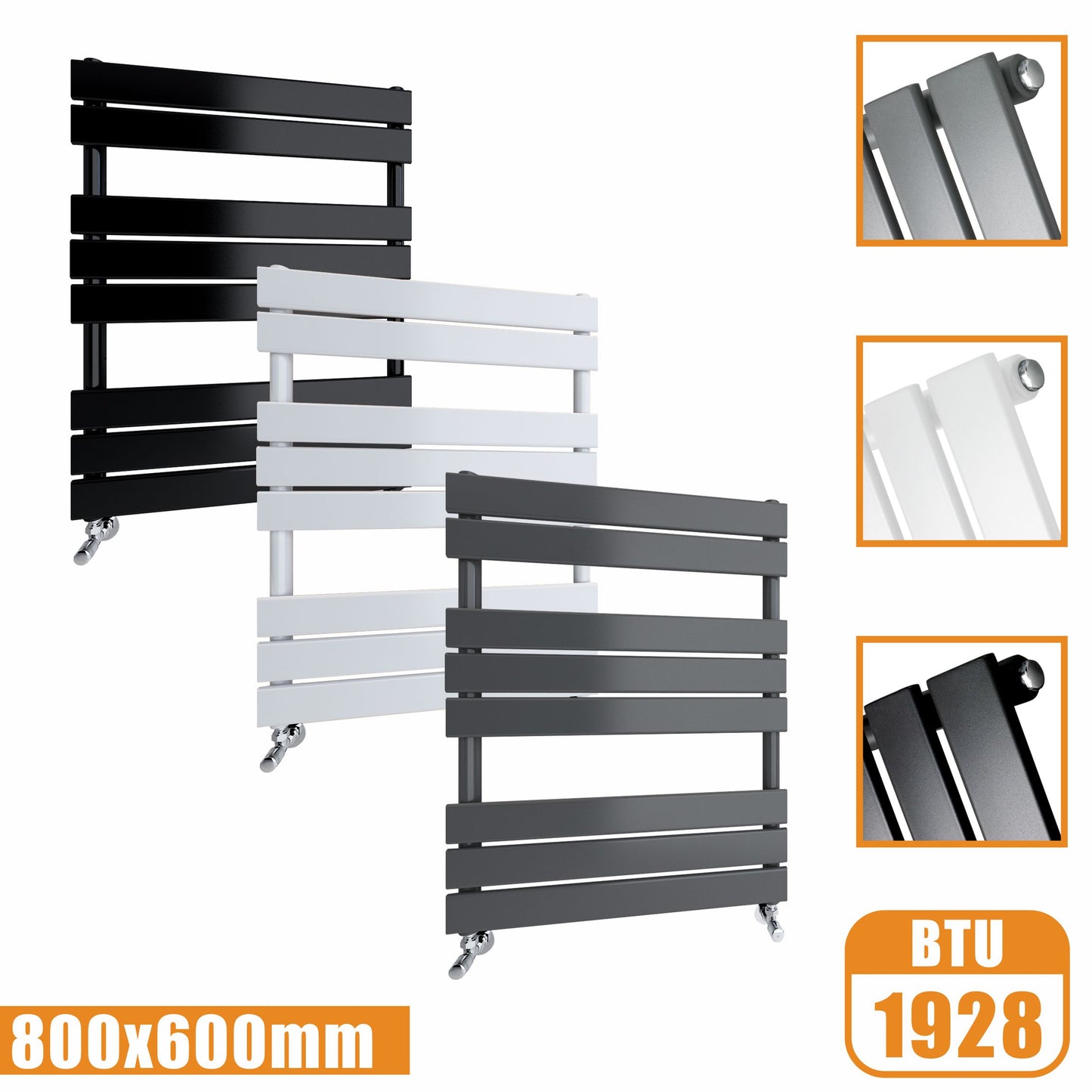 Flat Panel Heated Towel Rail ladder Radiator Anthracite White Black 800x600MM AICA