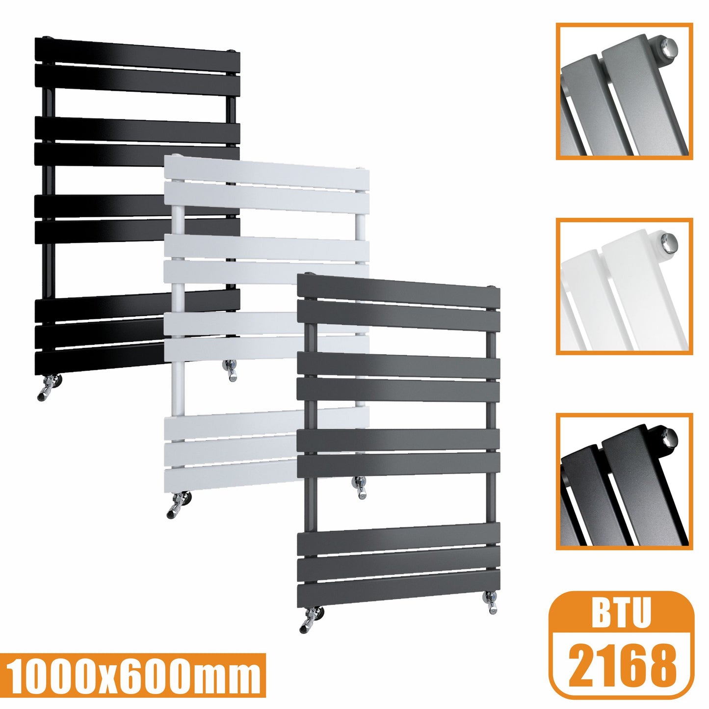 Flat Panel Heated Towel Rail ladder Radiator Anthracite White Black 1000x600MM AICA