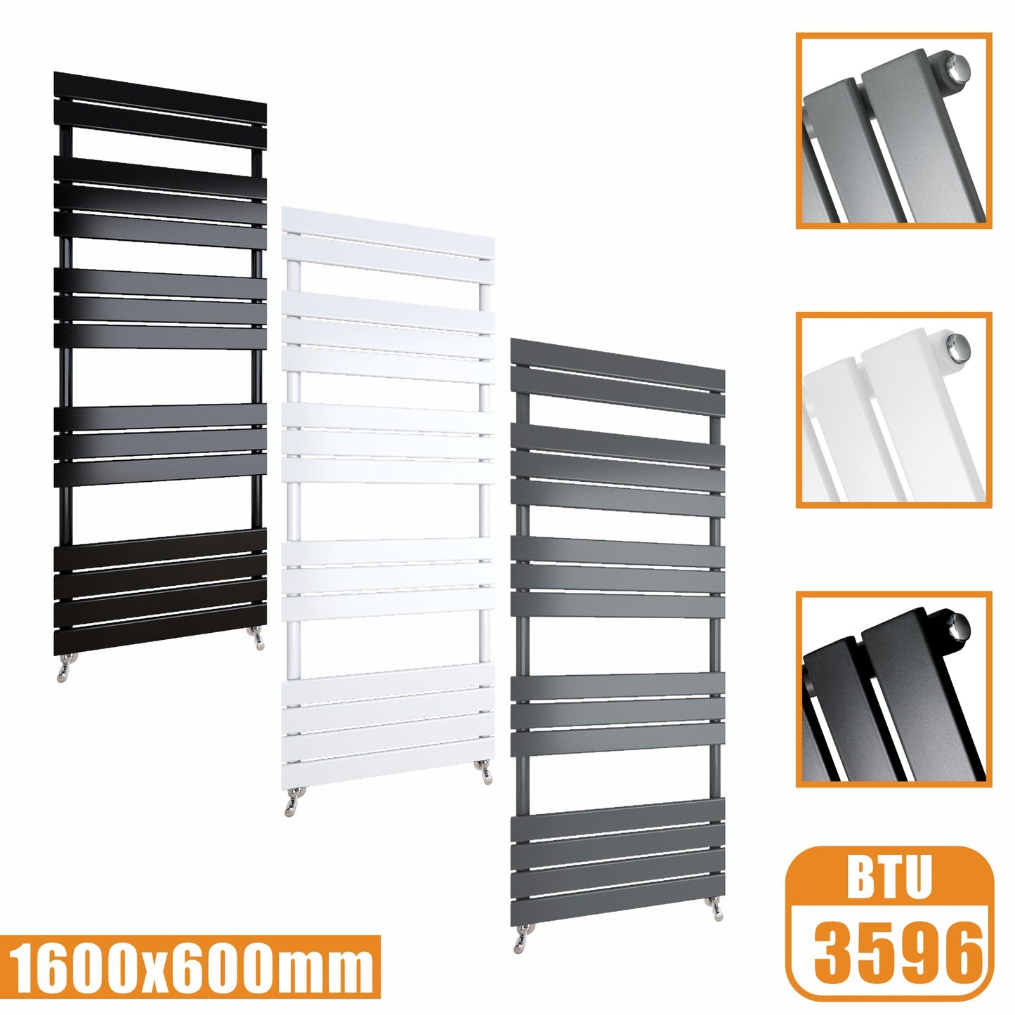 Flat Panel Heated Towel Rail ladder Radiator Anthracite White Black 1600x600MM AICA