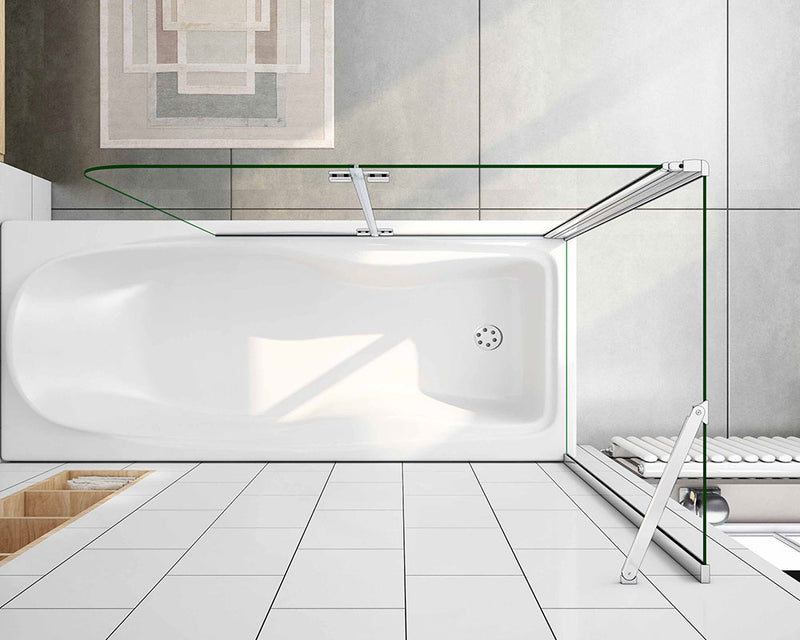 Folding Pivot Shower Bath Screen Nano Glass Panel + Side Panel