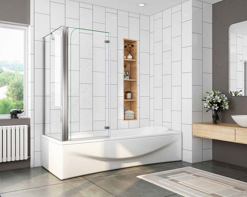 Folding Pivot Shower Bath Screen Nano Glass Panel + Side Panel