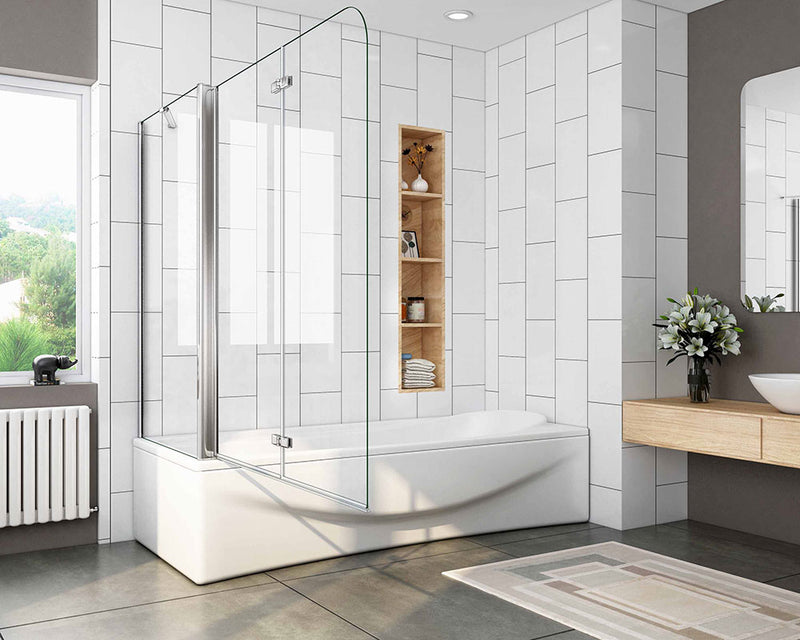Folding Pivot Shower Bath Screen Nano Glass Panel + Side Panel