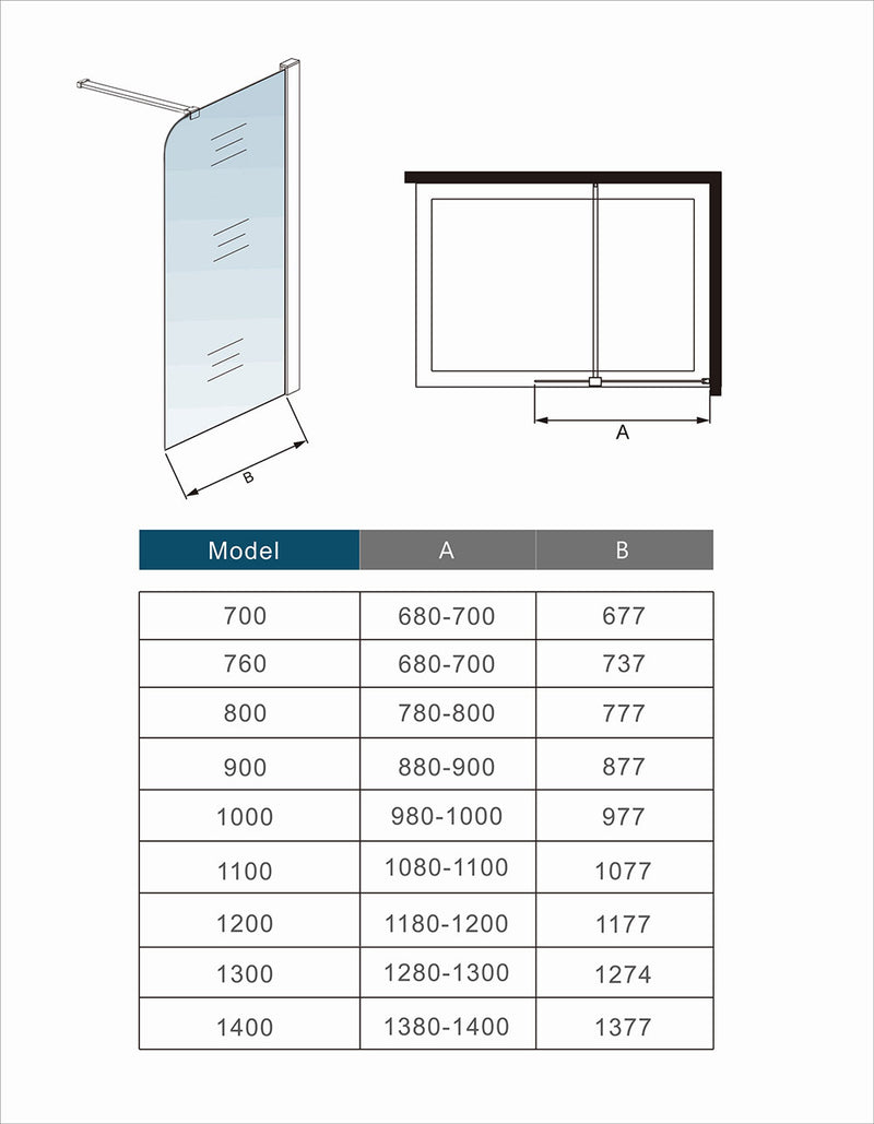 Walk In Wet Room Shower Screen Panel Easy Clean Curved Glass Cubicle