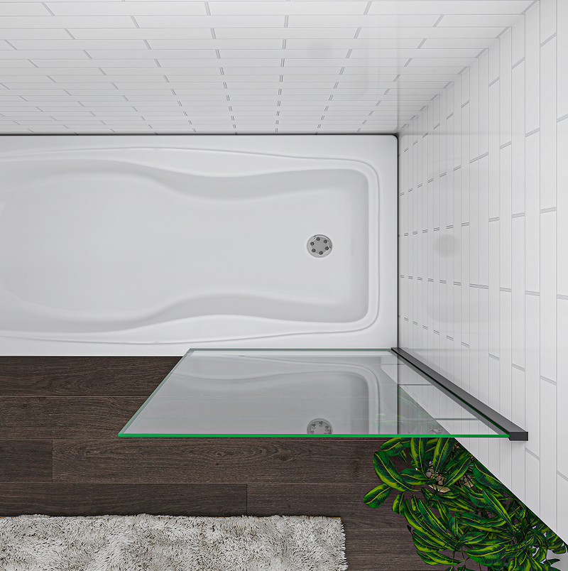 Black Fix Bath Screen Shower Glass Panel 80/90x130cm