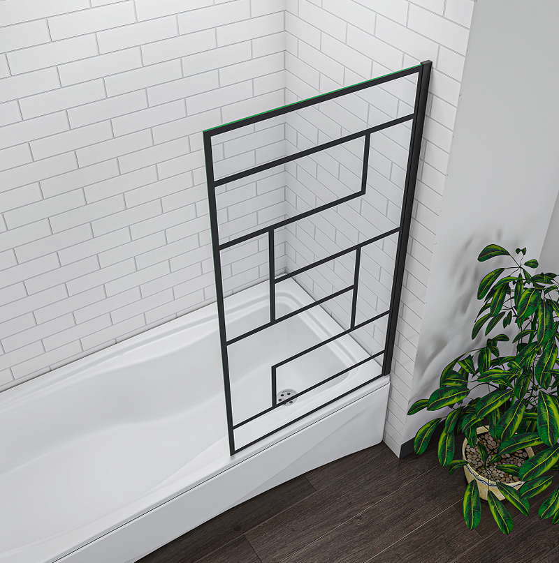 Black Fix Bath Screen Shower Glass Panel 80/90x130cm