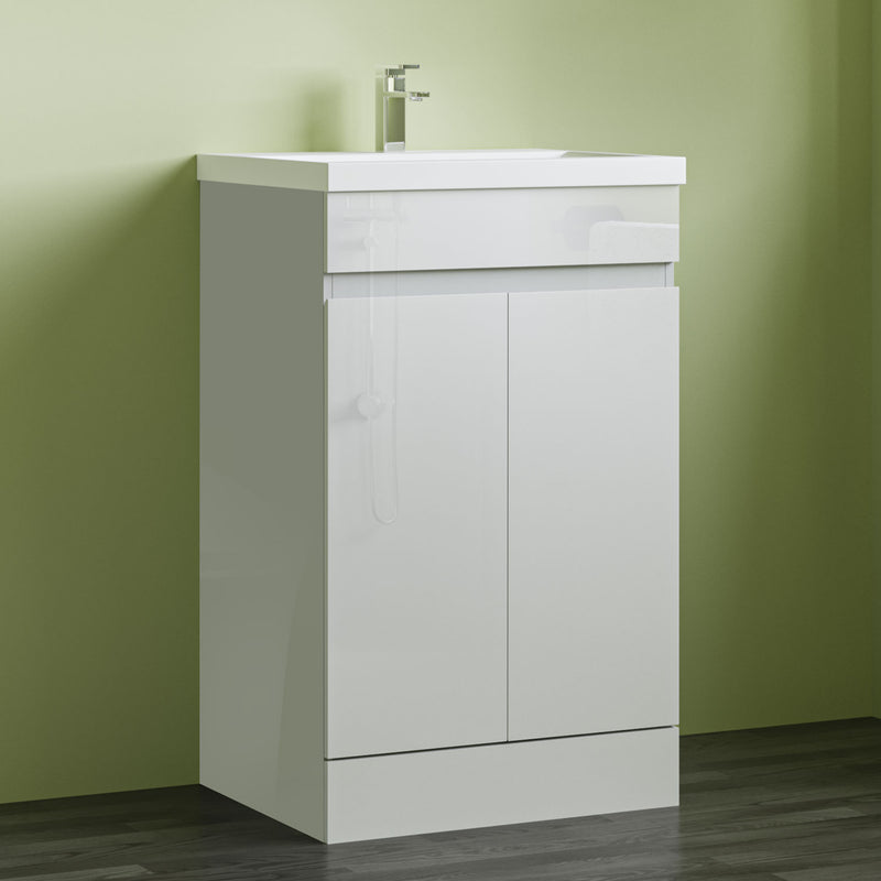 AICA Bathroom 800*500mm White Floor Standing Vanity Unit With Soft Close Doors|Storage Space|Ceramic Basin