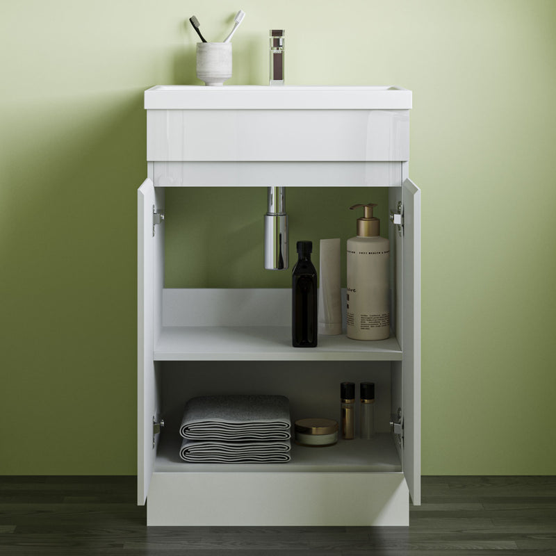 AICA Bathroom 800*500mm White Floor Standing Vanity Unit With Soft Close Doors|Storage Space|Ceramic Basin
