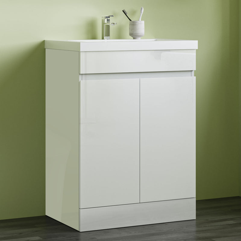 800x600mm Bathroom White Vanity Unit With Storage Space|Soft Close Doors|Artificial Stone Basin