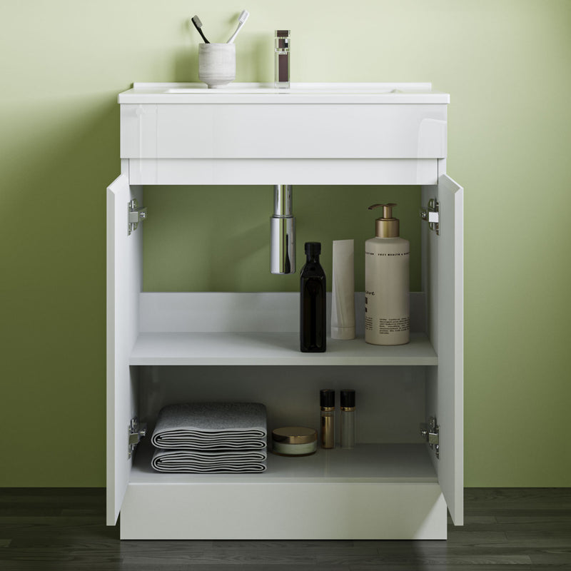 800x600mm Bathroom White Vanity Unit With Storage Space| Soft Close Doors|Thick Ceramic Basin