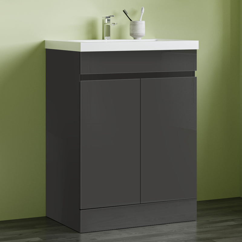 800x600mm Anthracite Vanity Unit With Storage Space|Soft Close Doors|White Artificial Stone Basin