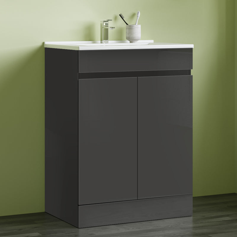 800x600mm Bathroom Anthracite Vanity Unit With Storage Space| Soft Close Doors|White Thick Ceramic Basin
